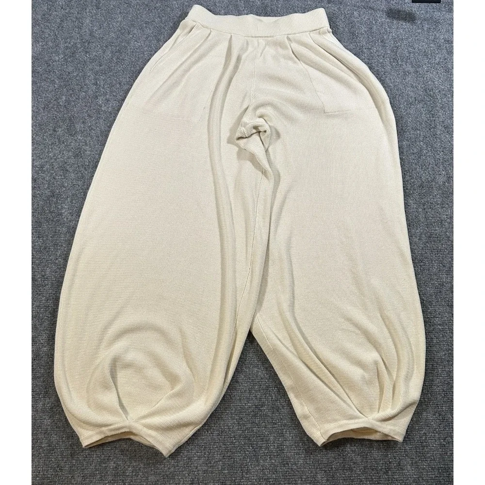 Free People FP Beach Freya Women's S Ivory Knit Linen Blend Pleated Harem Pants